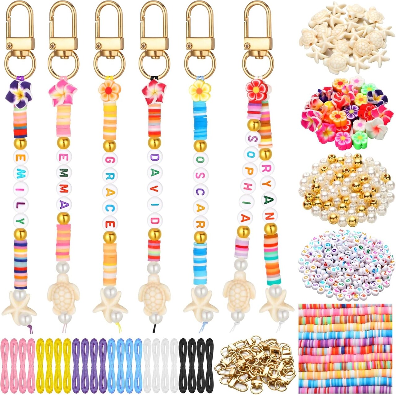 4948 PCS Kids Hawaii DIY Keychain Making Kit – Ocean Sea Turtle & Hibiscus Bead Jewelry Craft Set, Friendship Name Beads, Summer Beach Party Craft Activity, Gift & Party Favor Supplies